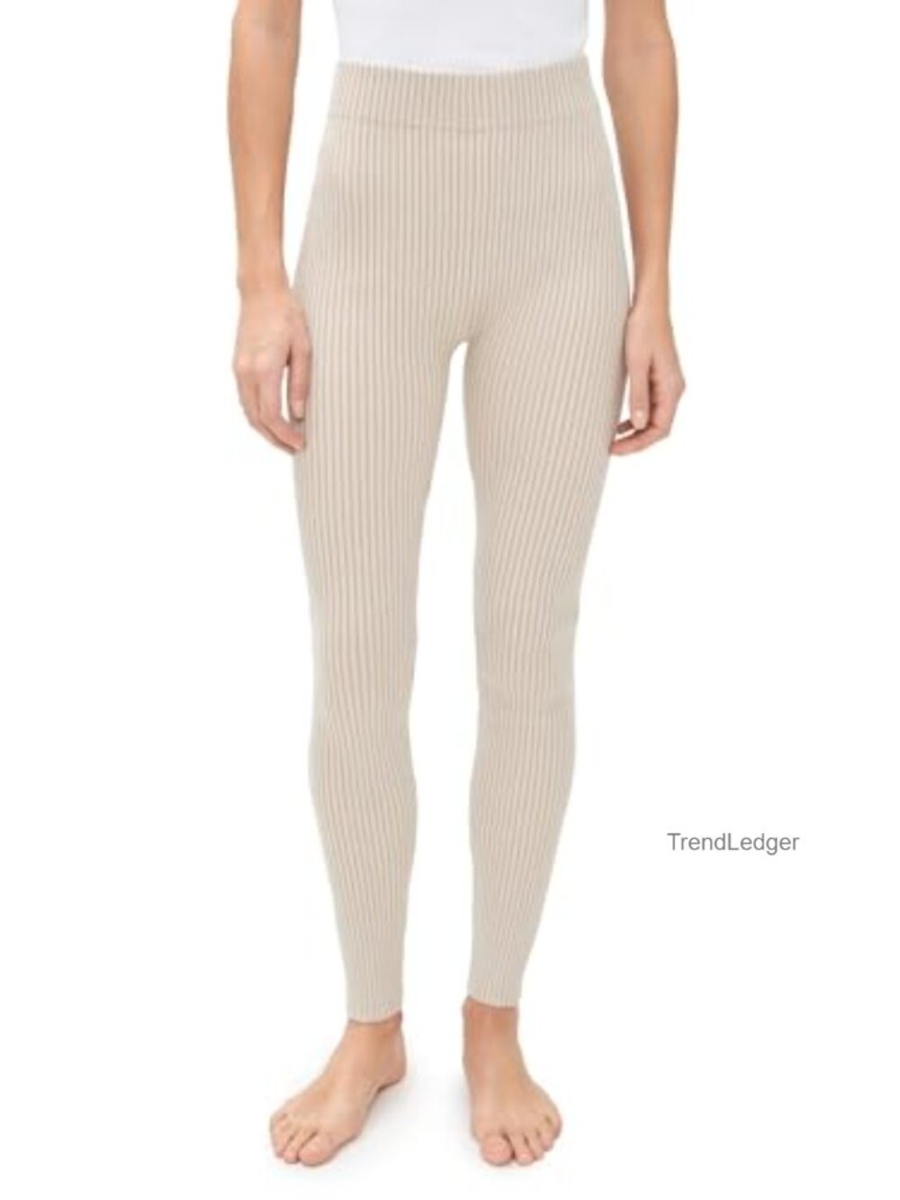 Ribbed Knit Leggings High Rise Skinny Fitted Ankle Length Stretch